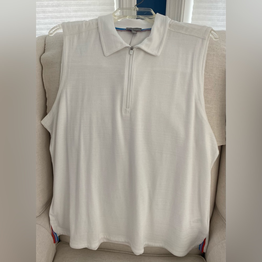 T by Talbots White Sleeveless Slub Cotton Top with Zipper. Petite XL